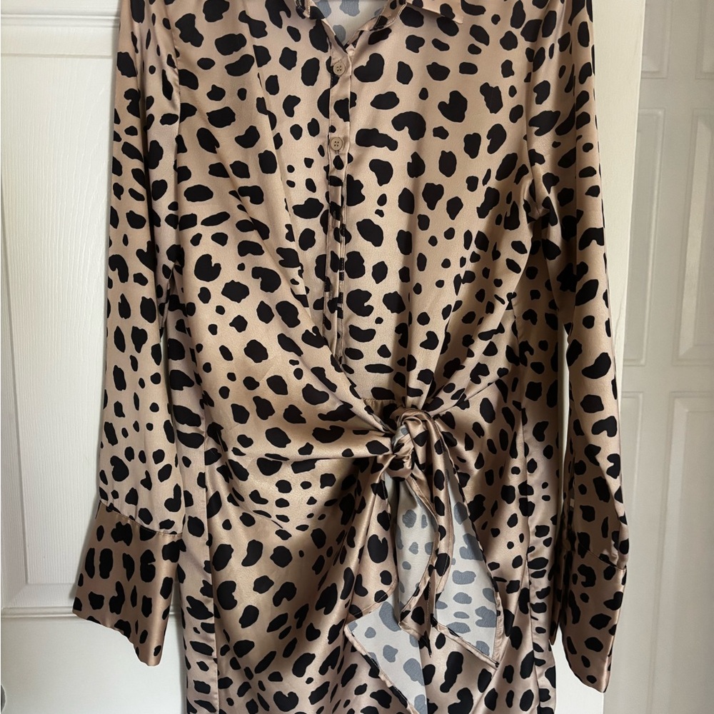 Aqua Black and Tan Animal Print Blouse